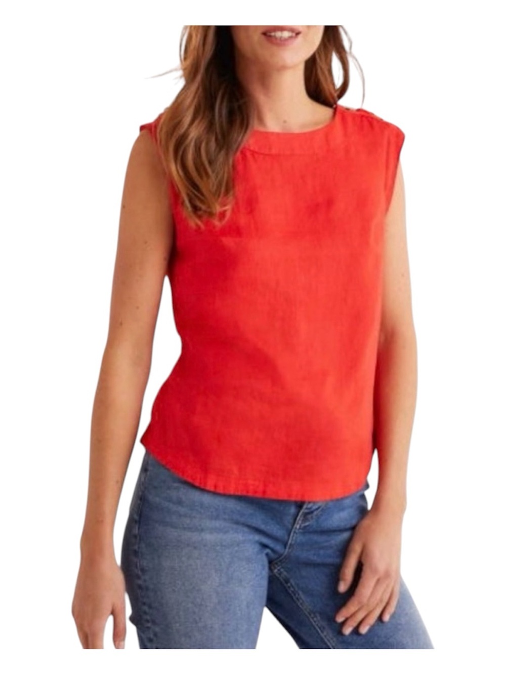 Boden Women’s Bright Red LinenTop Size 4 With Button Accent  Sleeveless Summer